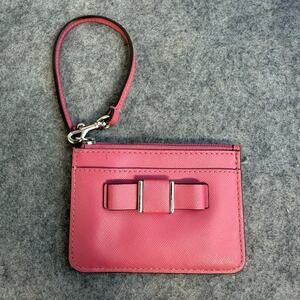 Coach Designer Pouch ID Wallet Pouch Pink Bow Wristlet Leather 4.5"x3.25"